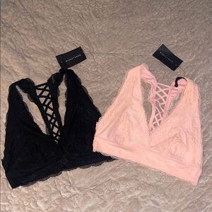 Signature8 Black and Pink Lace Bralette Duo